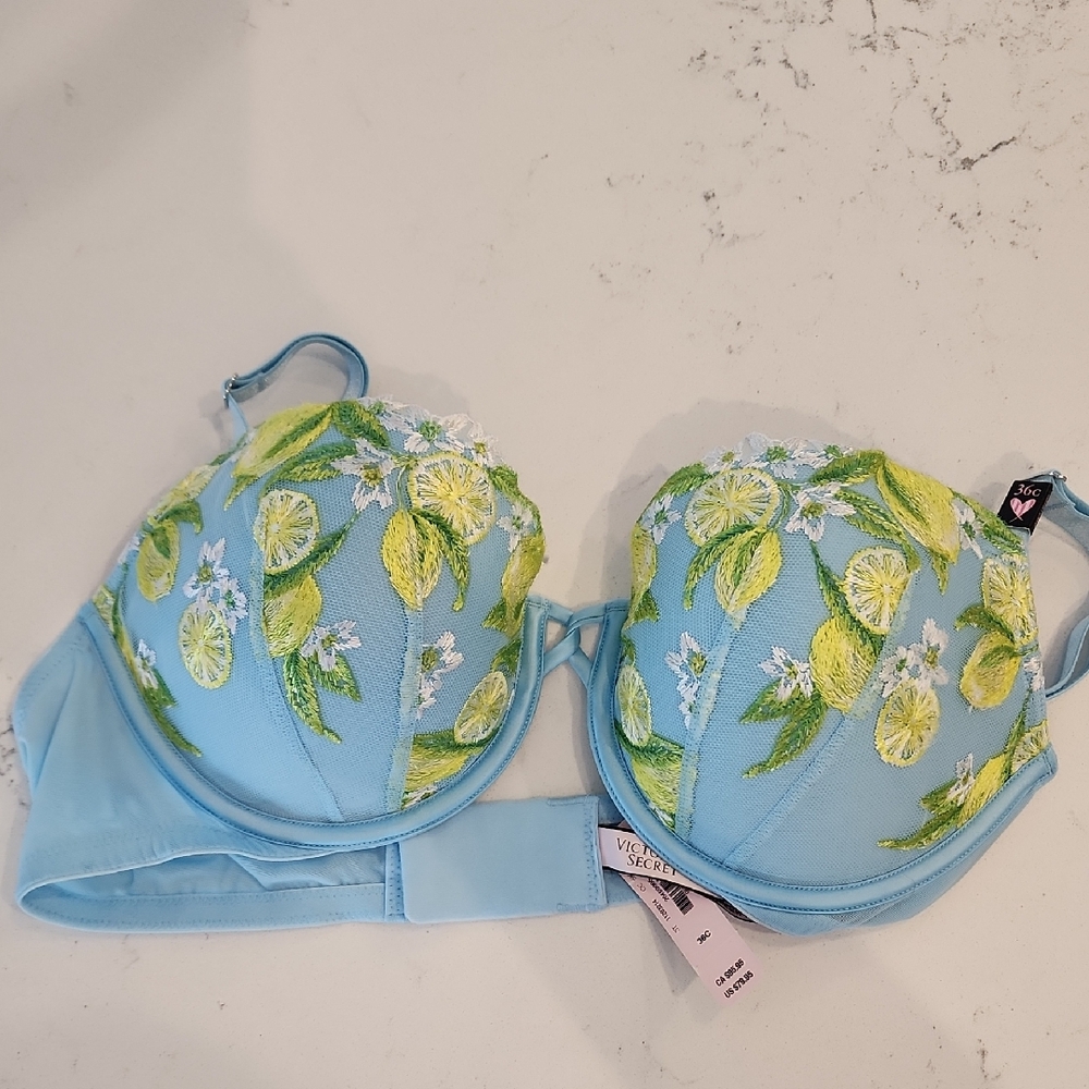 Victoria's Secret Light Blue Lemon Embroidered Bra